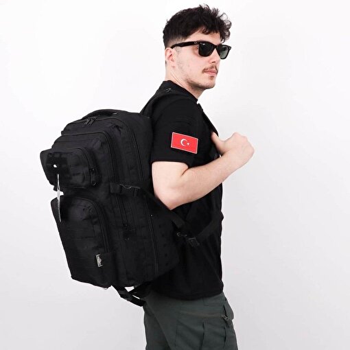 45 Litre Lazer Kesim Outdoor Sırt Çantası – Siyah resmi