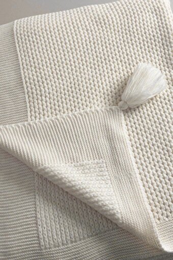 Picture of Koza Home Miel Cream Pom-Pom Edge TV Blanket 37102