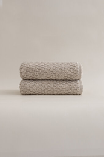 Picture of Koza Home Ivory Beige Embossed Textured Microfiber 100% Cotton 2-Piece Bath Towel Set 50 x 90 - 70 x 140 1116A