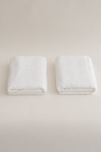 Picture of Koza Home Ivory White Ribbed Microfiber 100% Cotton 2-Piece Hand & Face Towel Set 50 x 90 - 50 x 90 1131A