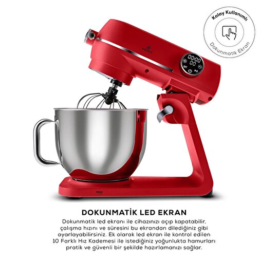 Karaca Multichef Artisan Digital Ekran Döküm Hamur Yoğurma Makinesi Kırmızı 1800W 7L. ürün görseli