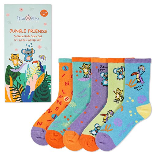 Milk&Moo Jungle Friends Çocuk 5'li Çorap Seti, Beden 27-30, Yumuşak ve Dayanıklı Kumaş. ürün görseli