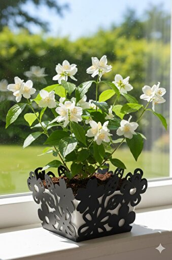 Picture of Mayer Dekorative Floral Metal Planter Black