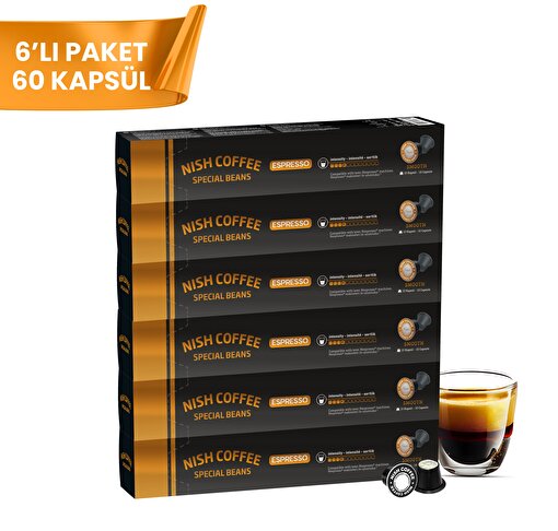 Nish Nespresso Uyumlu Kapsül Kahve 4 Smooth  6'lı Set (60 Kapsül). ürün görseli