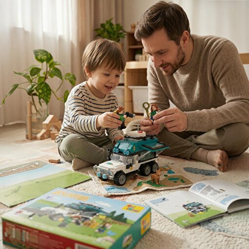 Ogi Mogi Toys Eğitici Bloklar Işıklı Mavi Karavan – 298 Parça Kamp ve Orman Macerası Seti. ürün görseli