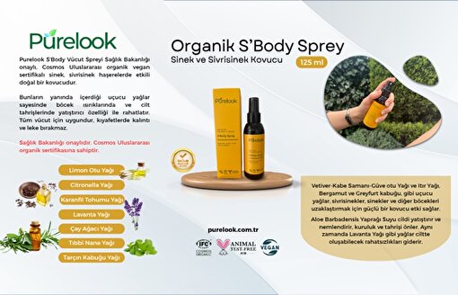 PURELOOK S,Body Organik Sertifikalı 125 ml Tüm Vücut Spreyi Sinek-Sivrisinek ve Haşere Kovucu. ürün görseli