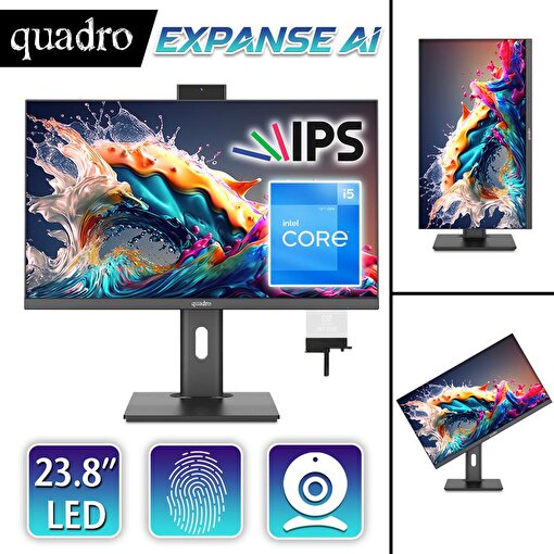 Quadro EXPANSE AI B224 25850 All In One Masaüstü Bilgisayar 23.8" IPS PIVOT / i5-12450H 3.3Gh / 8GB DDR4 / 500GB NVMe/ Intel UHD / Parmak İzi / Freedos . ürün görseli
