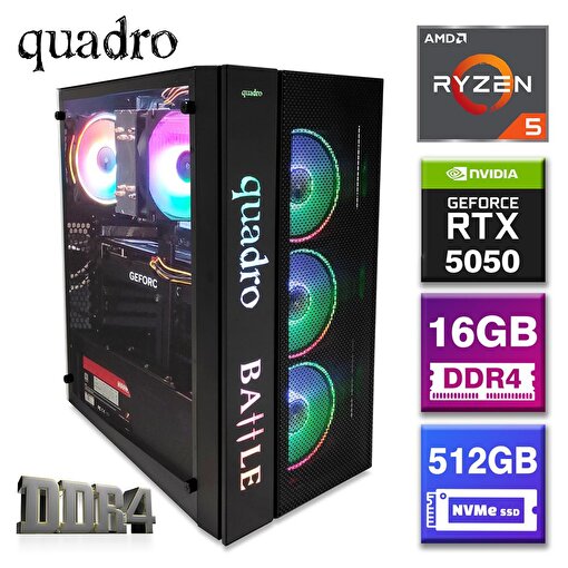 Quadro BATTLE RX5 55165 Gaming Masaüstü Bilgisayar AMD Ryzen™ 5 5500 / 16gb DDR4 / 512gb NVME SSD / 8gb RTX 5050 / Freedos . ürün görseli
