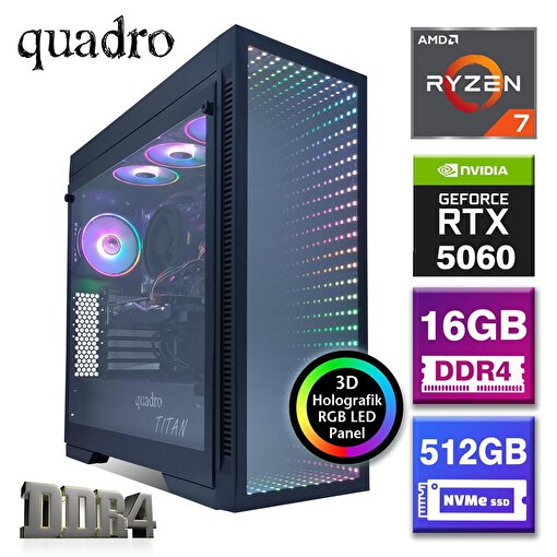 Quadro TITAN RX7 57165 Gaming Masaüstü Bilgisayar	AMD Ryzen 7 5700 / 16gb DDR4 / 512GB NVME M.2 SSD / 8GB RTX5060 / Freedos 	. ürün görseli
