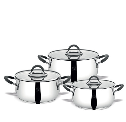 Serenk Modernist 6 Parça Çelik Tencere Seti, 18/10 Paslanmaz Çelik, 18-22-26 cm. ürün görseli