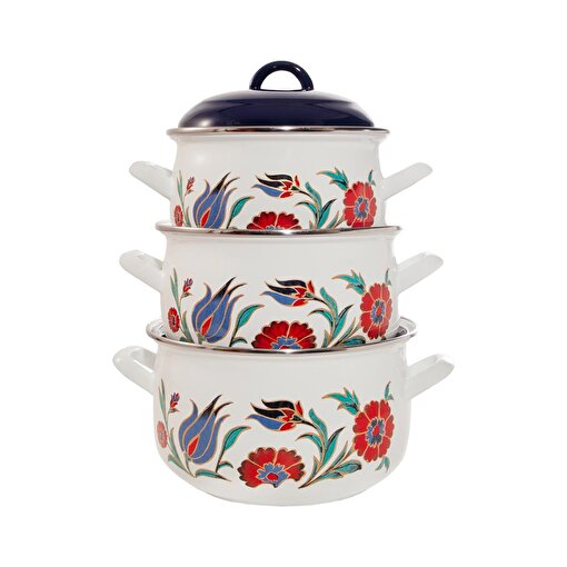 Serenk 18-20-22 Cm Emaye 3'lü Derin Bombeli Tencere Seti. ürün görseli