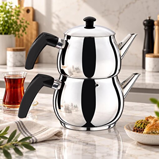 Serenk Excellence Mini Boy Çelik Çaydanlık 0,75 L Demlik, 1,5 L Suluk. ürün görseli
