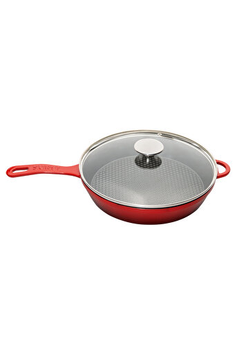 Picture of Sürel Cast iron glass lid  fry pan 28 cm red