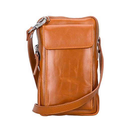 BloomNino Cognac Tan Hakiki Deri Crossbody Çanta. ürün görseli