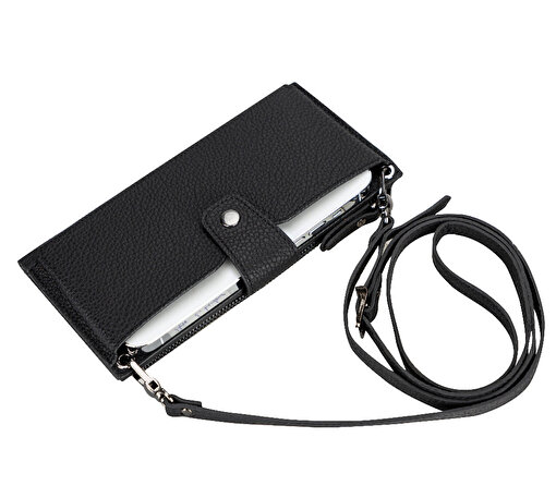 Lozan Strap Shadow Black Gerçek Deri Çapraz Askılı Cüzdan Çanta. ürün görseli