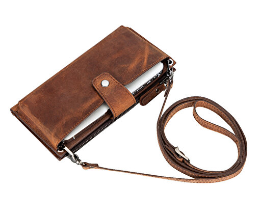 Lozan Strap Saddle Brown Gerçek Deri Çapraz Askılı Cüzdan Çanta. ürün görseli