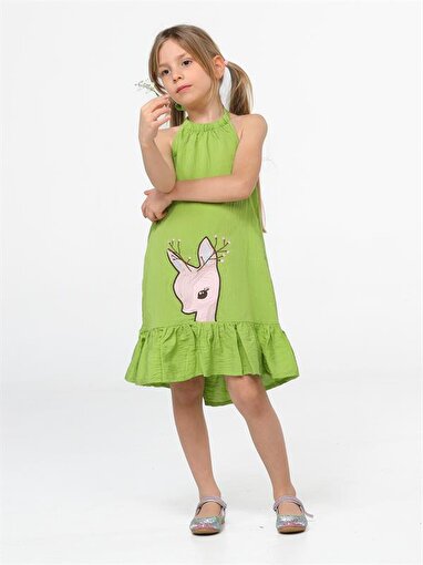 Picture of Casabony Deer Ruffled Green Girl Dress 3 Years