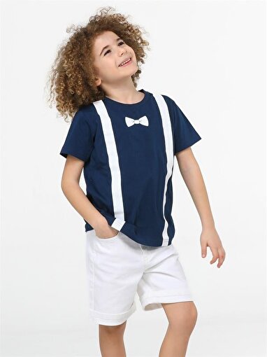 Picture of Casabony Bow White Denim Shorts + T-shirt Set 3 Years