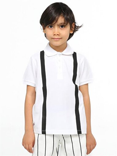 Casabony Beyaz Çizgi Desenli Polo T-shirt  3 YAŞ. ürün görseli