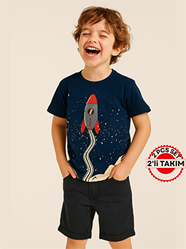 Picture of Casabony Rocket Denim Shorts + T-Shirt Set 3 Years