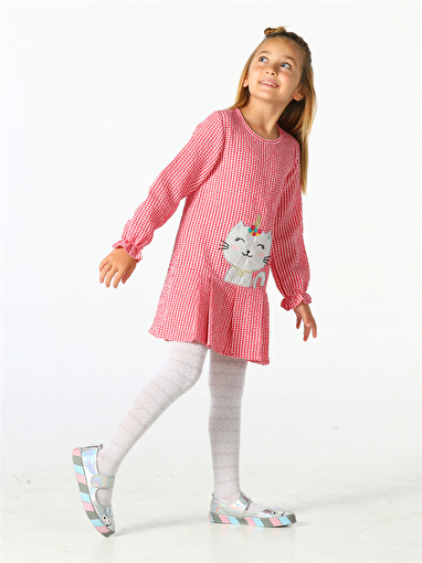 Picture of Casabony Uni-Cat Checked Ruffled Red Girl Dress 3 Years