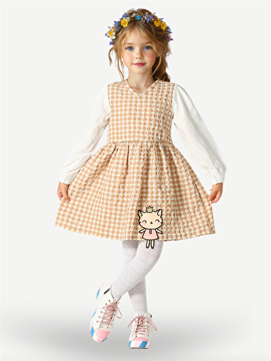 Picture of Casabony Beige Cat Woven Dress 3 Years