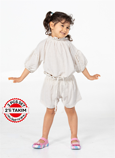 Picture of Casabony Off-White Linen Girls' Shorts + Tunic Set 3 Years