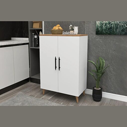 3 Raflı 2 Kapaklı Çok Amaçlı Dolap Beyaz - Atlantik Çam resmi