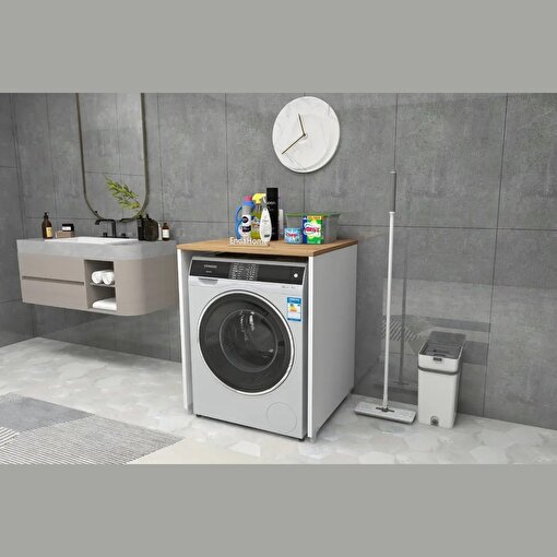 Çamaşır Makinesi Dolabı 89x65 cm Çam - Beyaz resmi