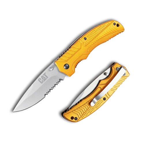 CAT DA980006 Kemer Askı Kancalı Katlanabilir 20CM Paslanmaz Çelik Sarı Kamp Çakısı. ürün görseli