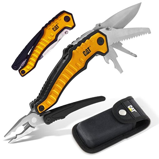 CAT DA980045 9 IN 1 Çok Fonksiyonlu Katlanabilir 27CM Paslanmaz Çelik Sarı Kamp Çakısı Bıçağı + Taşıma Kılıfı. ürün görseli