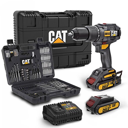 CAT DX12SET 18Volt/2.0Ah Li-ion Çift Akülü Kömürsüz Profesyonel Şarjlı Darbeli Matkap + DA01903 201 Parça Delme/Vidalama Uç Seti. ürün görseli