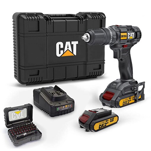 CAT DX155.1SET 18Volt/2.0Ah Li-ion Çift Akülü Profesyonel Şarjlı Darbeli Matkap + DA01901 32 Parça Vidalama Uç Seti. ürün görseli