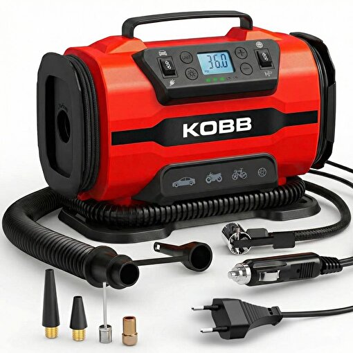 KOBB KB301 12Volt 220Volt 150 PSI Ayarlanabilir Dijital Basınç Göstergeli Lastik ve Yatak Şişirme Pompası. ürün görseli
