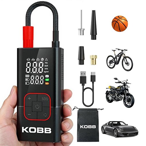 KOBB KB412 Li-ion Şarjlı 150 PSI Dijital Göstergeli Akıllı Lastik Şişirme Pompası+ Powerbank + SOS + Led Lamba. ürün görseli