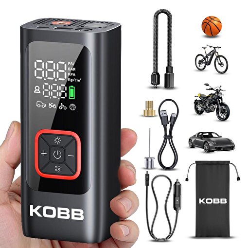 KOBB KB426 12V / Şarjlı Li-ion 150 PSI Dijital Göstergeli Akıllı Lastik Şişirme Pompası+ Powerbank + SOS + Led Lamba. ürün görseli