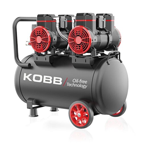 KOBB KBK50S2 4.0HP 50Lt 8Bar Çift Motorlu Yağsız Sessiz Taşınabilir Hava Kompresörü. ürün görseli