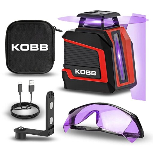 KOBB KBL30P 3.7V Li-ion Yatay 360° ve Dikey Otomatik Hizalamalı Mor Işık Profesyonel Çizgi Lazer. ürün görseli