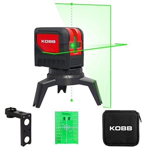 KOBB KBL92G 30 Metre Profesyonel Yatay ve Dikey Otomatik Hizalamalı Yeşil Çapraz Çizgi Lazer, 2 Noktalı Şakül Lazer Distomat + Mini Tripod. ürün görseli
