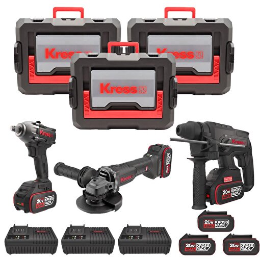Kress KRKS1 KUB30.2 + KU390.4 + KUH10.2 20Volt/4Ah. 6 Adet Akülü Profesyonel Kombo Set . ürün görseli