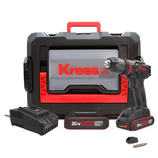 Kress KUC30.1 20Volt/2.0Ah Li-ion 60Nm Çift Akülü Kömürsüz Profesyonel Şarjlı Darbeli Matkap. ürün görseli