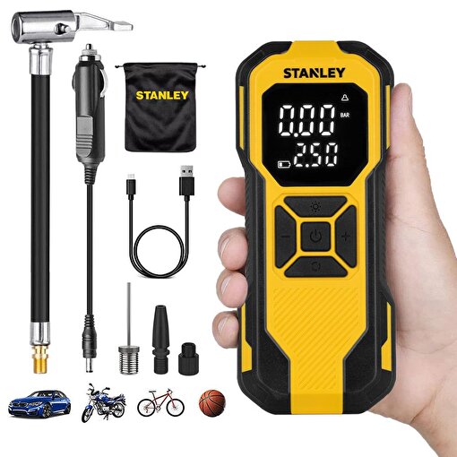 STANLEY SXIF0101 12V / Şarjlı Li-ion 150 PSI Dijital Göstergeli Akıllı Lastik Şişirme Pompası+Powerbank+SOS+Led Lamba. ürün görseli