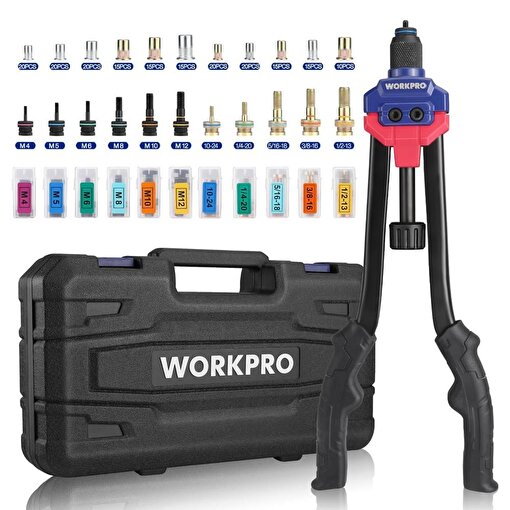 WORKPRO WP200532 400mm INC/MM Ağır Hizmet Kollu Somun Perçinleme Tabancası + 185 Adet Perçin. ürün görseli
