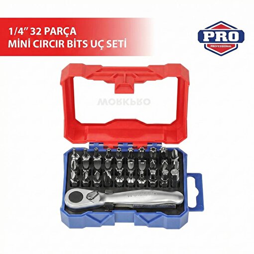 WORKPRO WP200534 32 Parça 1/4'’ Profesyonel Mini Cırcır Lokma Kollu Bits Vidalama Seti. ürün görseli