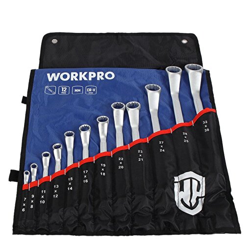 WORKPRO WP202510 6-32mm 12 Parça CR-V Profesyonel İki Ağızlı Yıldız Anahtar Takımı + Bez Taşıma Kılıfı. ürün görseli