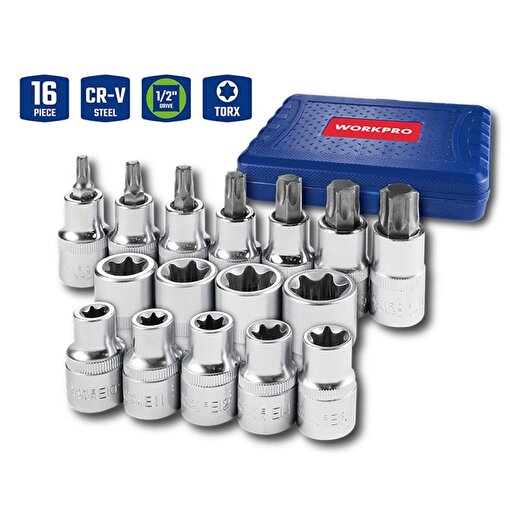 WORKPRO WP202596 1/2'’ CR-V 16 Parça Ağır Hizmet Torx Lokma Soketi / Ucu. ürün görseli
