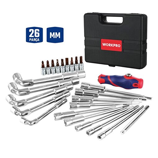 WORKPRO WP204003 26 Parça Cr-V Profesyonel Motosiklet Tamir Alet Seti . ürün görseli
