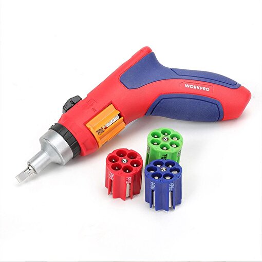 WORKPRO WP221048 24 Parça Profesyonel CR-V Kabzalı Cırcırlı Bits Tornavida Seti + Kemer Askılı Bez Taşıma Çantası. ürün görseli