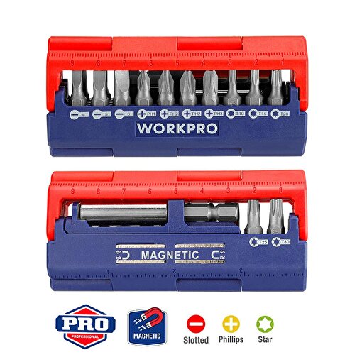 WORKPRO WP221062 13 Parça Manyetik CR-V Vidalama Bits Uç Seti  . ürün görseli