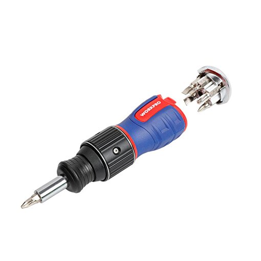 WORKPRO WP221071 6-IN-1 Profesyonel CR-V Cırcırlı Manyetik Topaç Tornavida Seti. ürün görseli